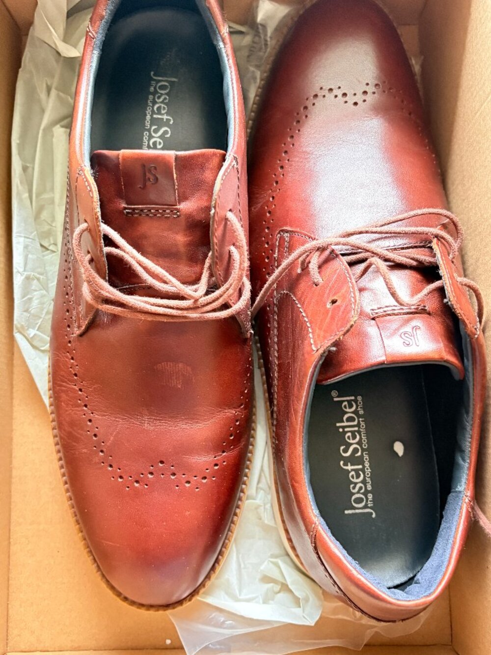 Josef Seibel Tyler 33 Men’s Cognac Leather Brogue Oxford Shoes Size